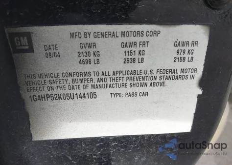 2005 Buick Lesabre Custom z USA, uszkodzony, nr VIN 1G4HP52K05U144105